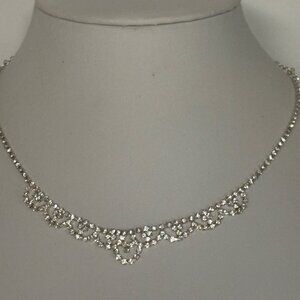 Silver Tone Rhinestone Choker Necklace Lobster Clasp Dainty Elegance Lightweight